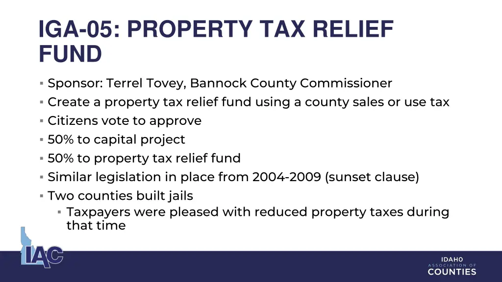 iga 05 property tax relief fund