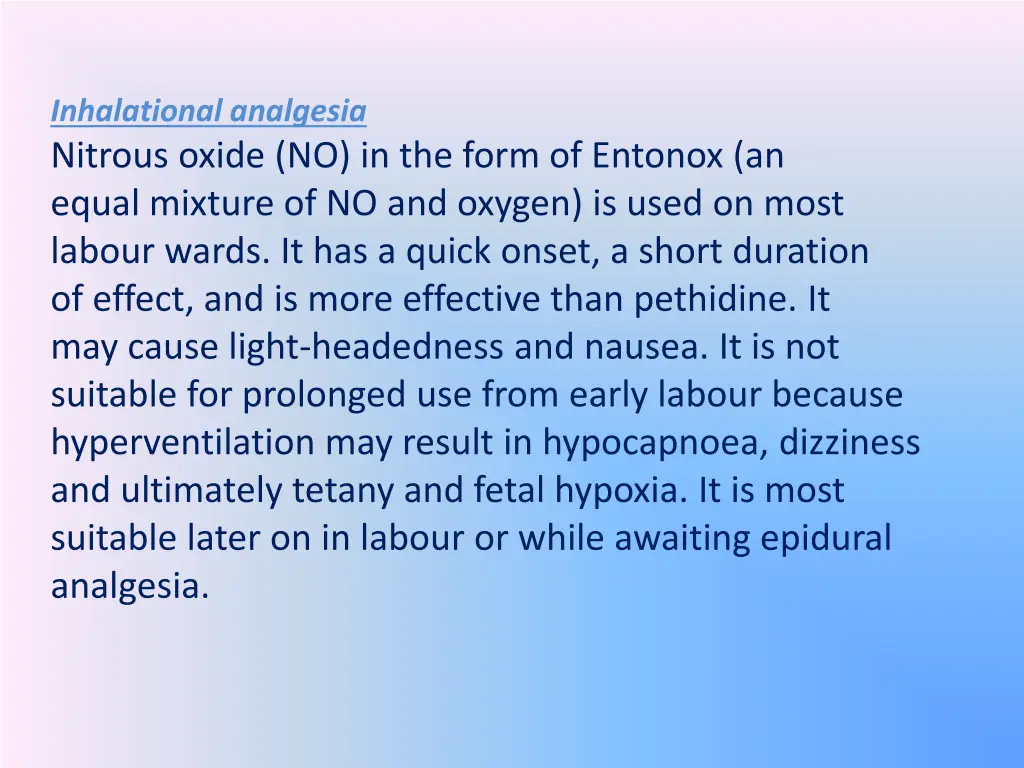 inhalational analgesia nitrous oxide