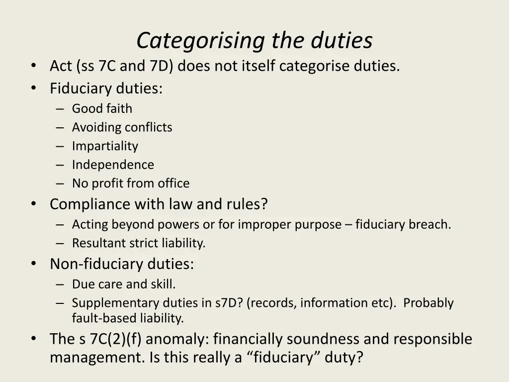 categorising the duties act ss 7c and 7d does