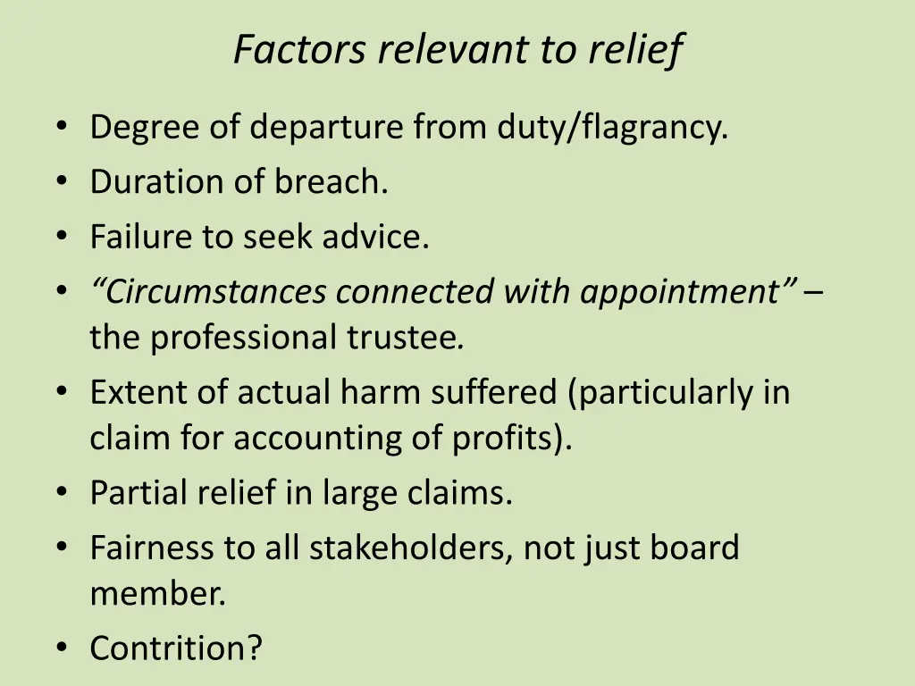 factors relevant to relief