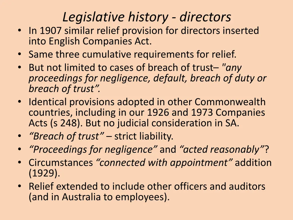 legislative history directors in 1907 similar