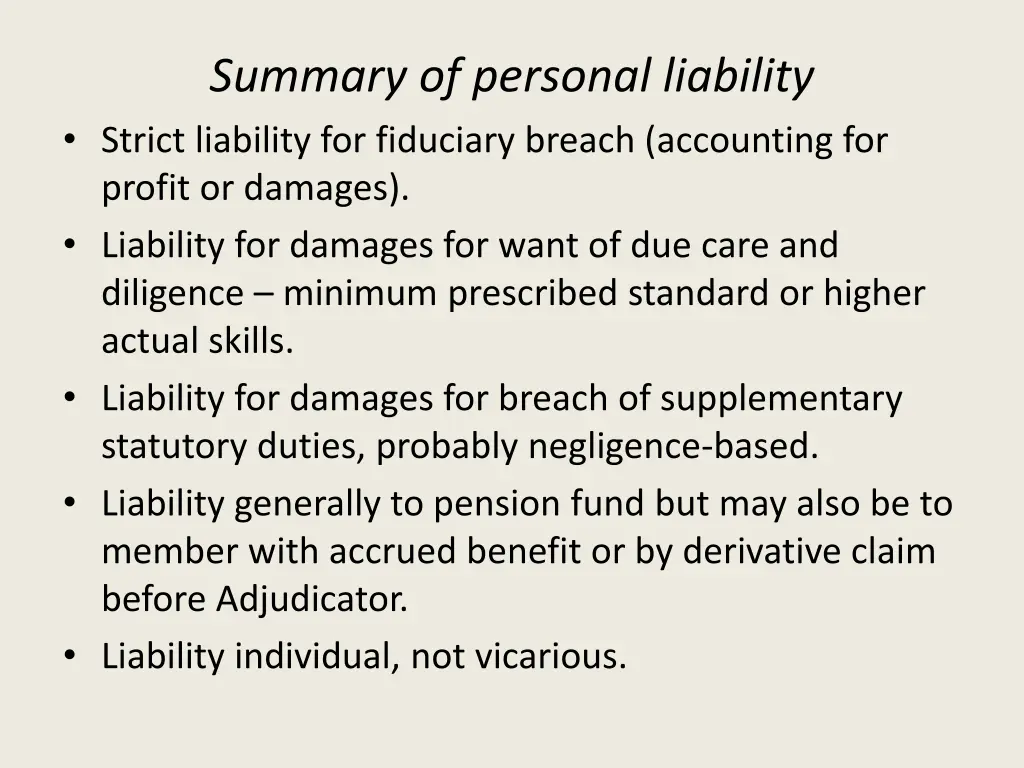 summary of personal liability strict liability