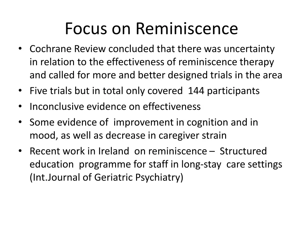 focus on reminiscence cochrane review concluded