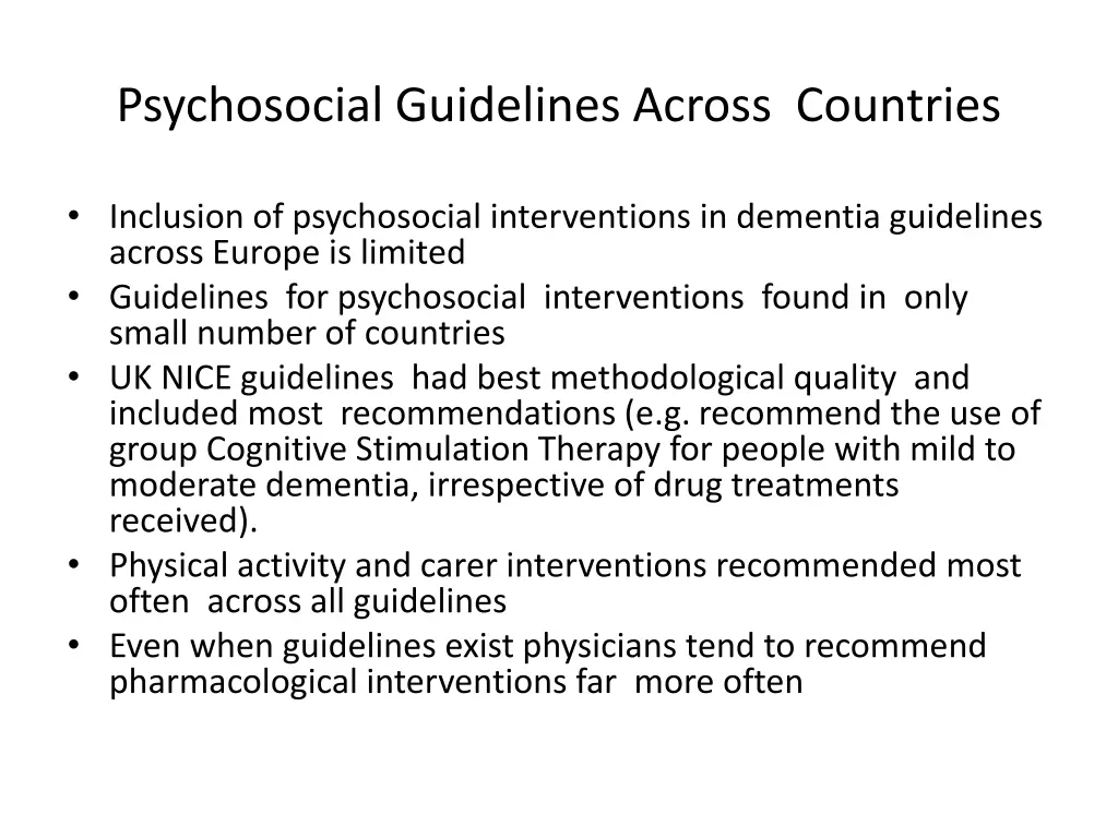 psychosocial guidelines across countries