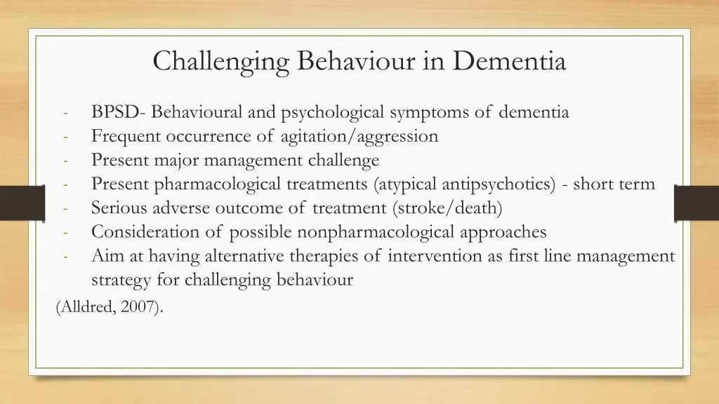 challenging behaviour in dementia