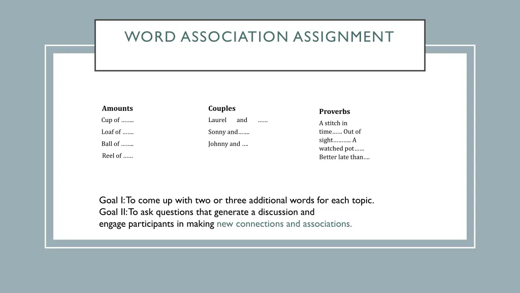 word association assignment