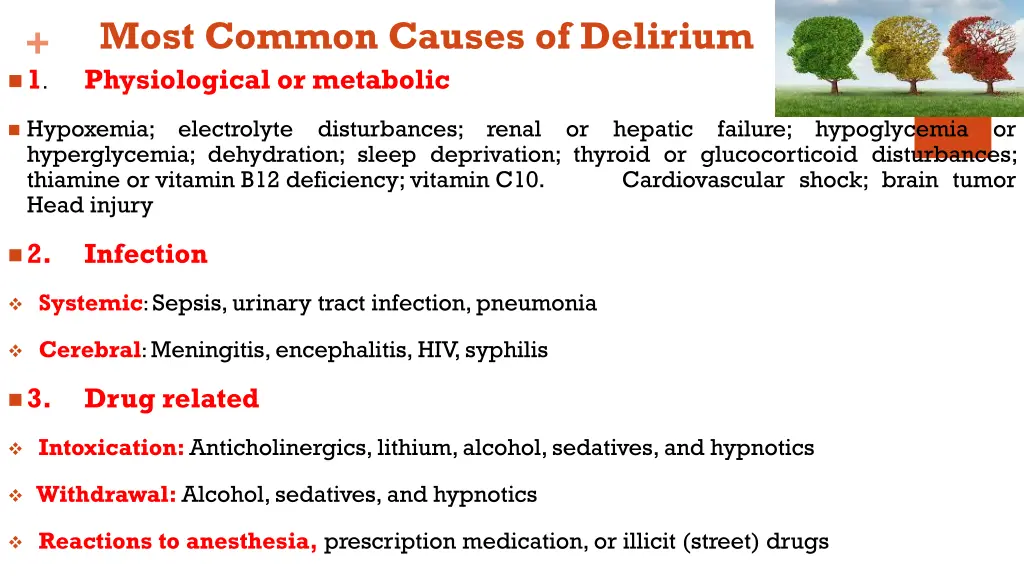 most common causes of delirium physiological