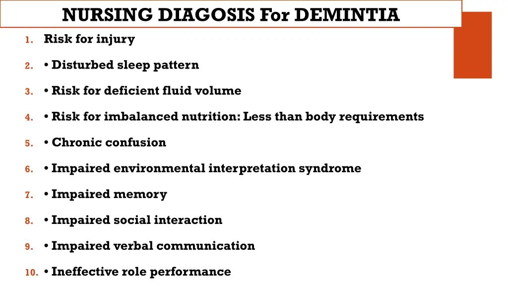 nursing diagosis for demintia