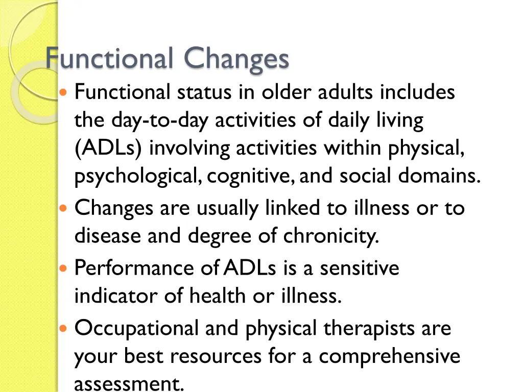 functional changes functional status in older