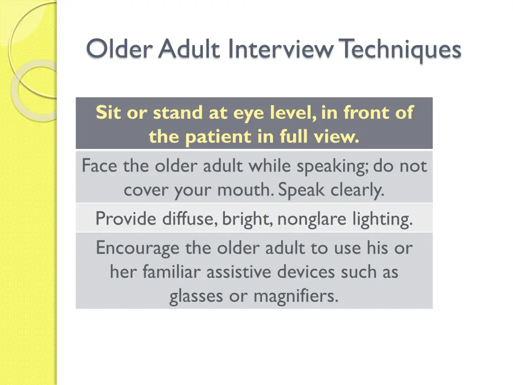 older adult interview techniques