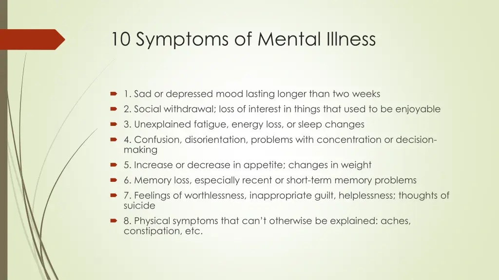 10 symptoms of mental illness