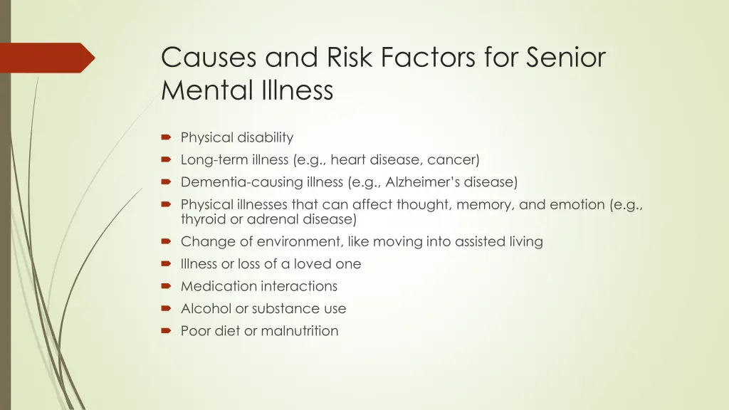 causes and risk factors for senior mental illness