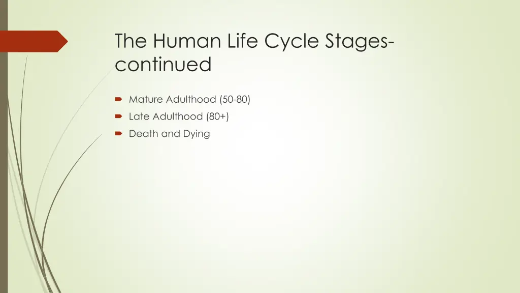 the human life cycle stages continued