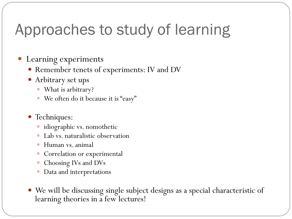 approaches to study of learning