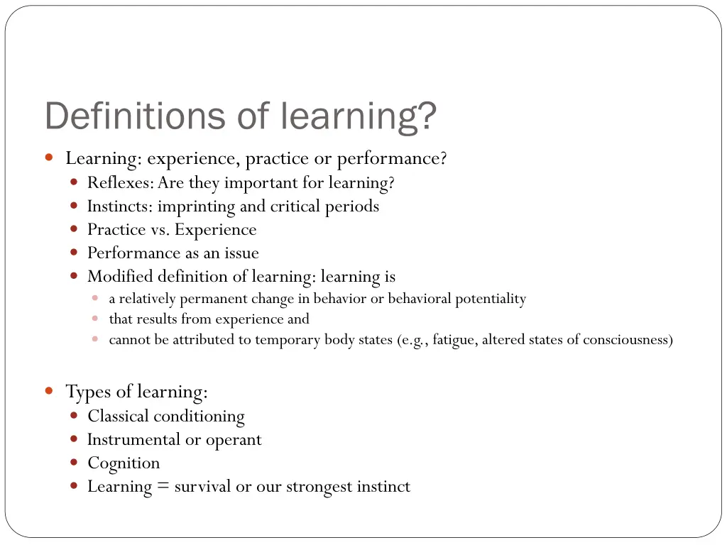 definitions of learning learning experience