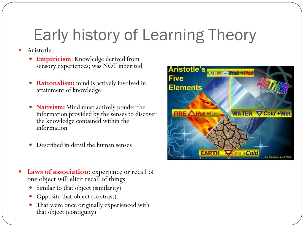 early history of learning theory aristotle