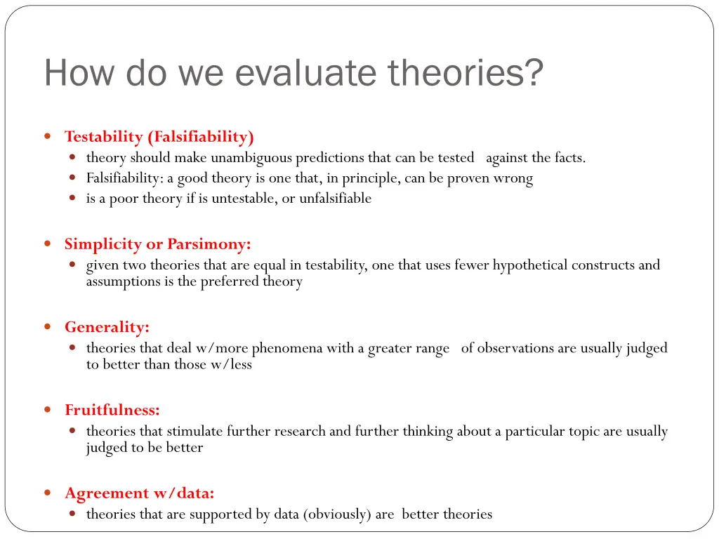 how do we evaluate theories