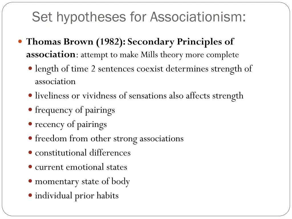 set hypotheses for associationism 1