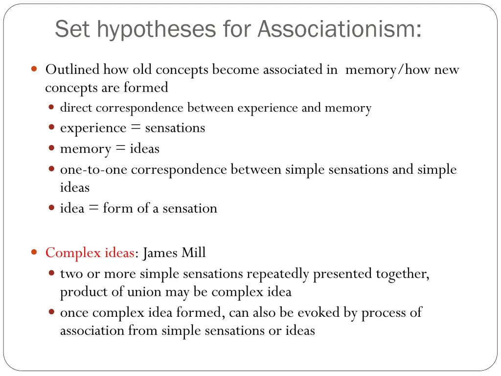 set hypotheses for associationism