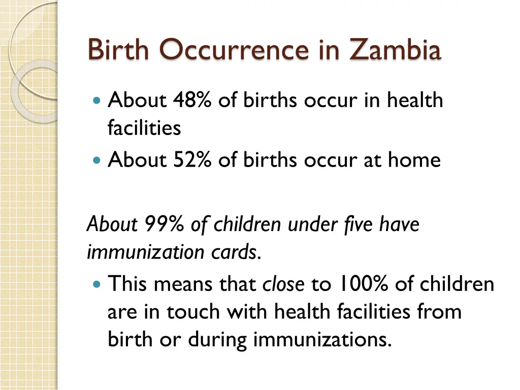 birth occurrence in zambia