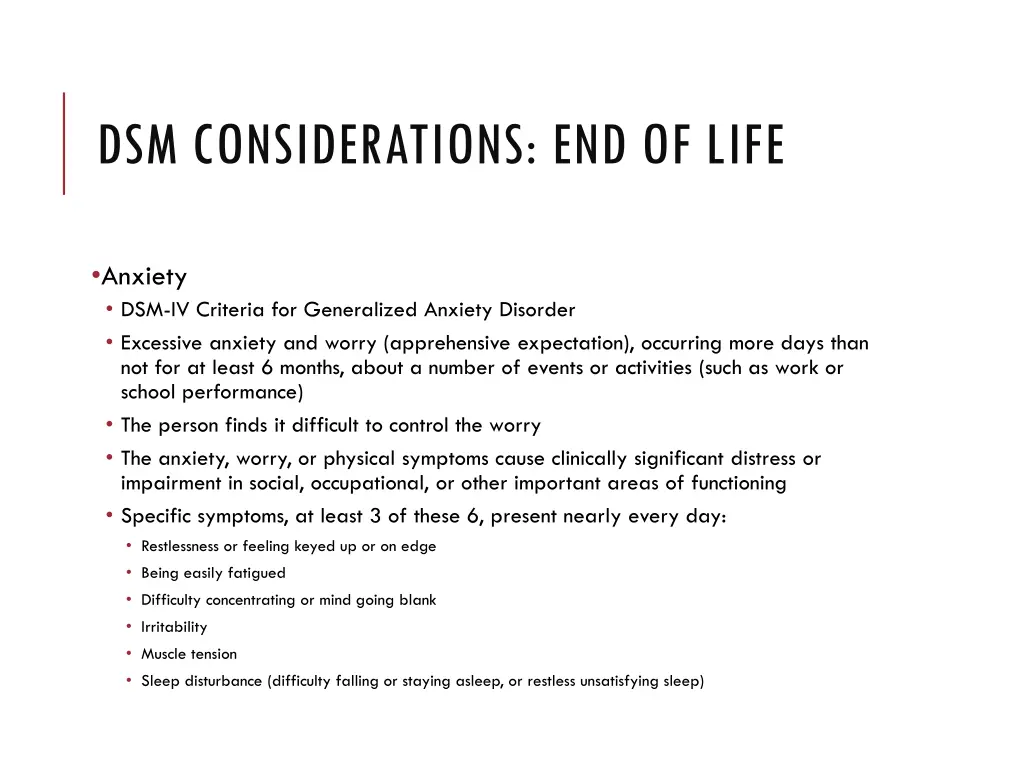 dsm considerations end of life 1