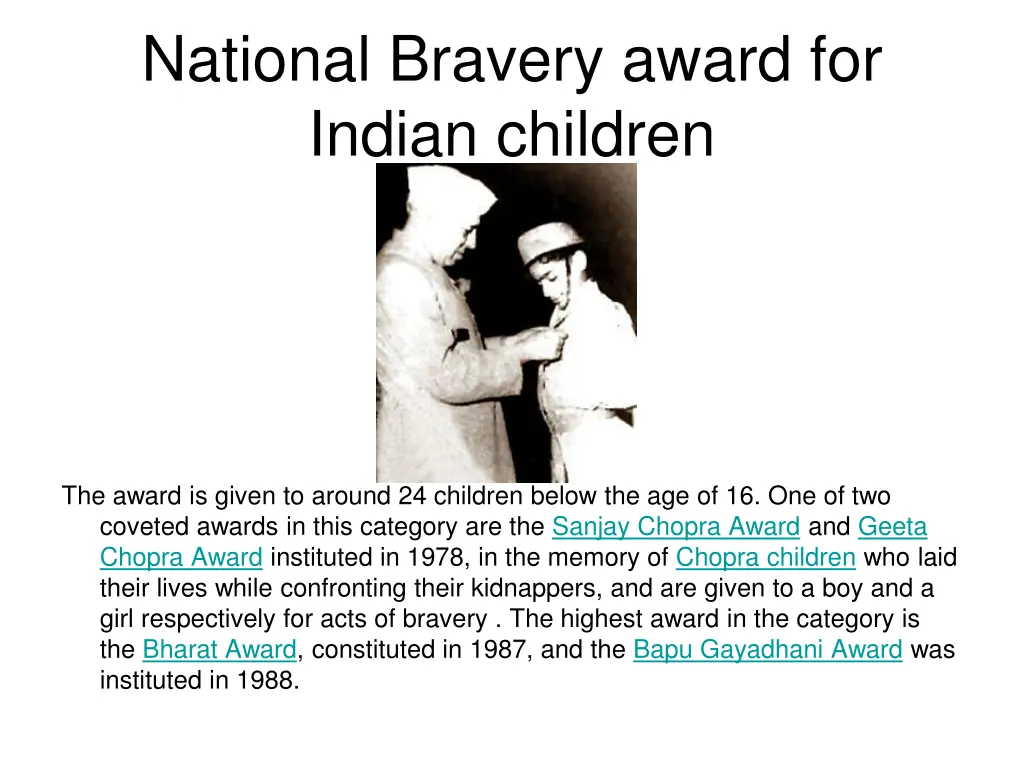 national bravery award for indian children