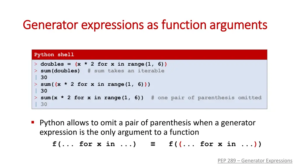 generator expressions as generator expressions