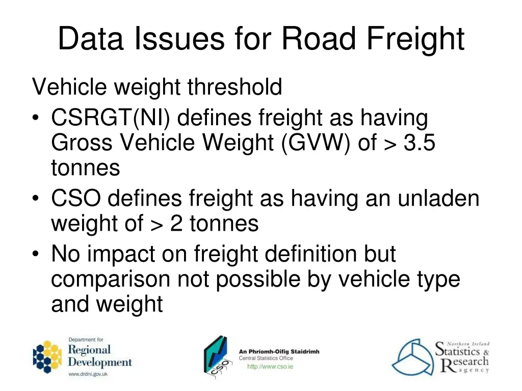 data issues for road freight