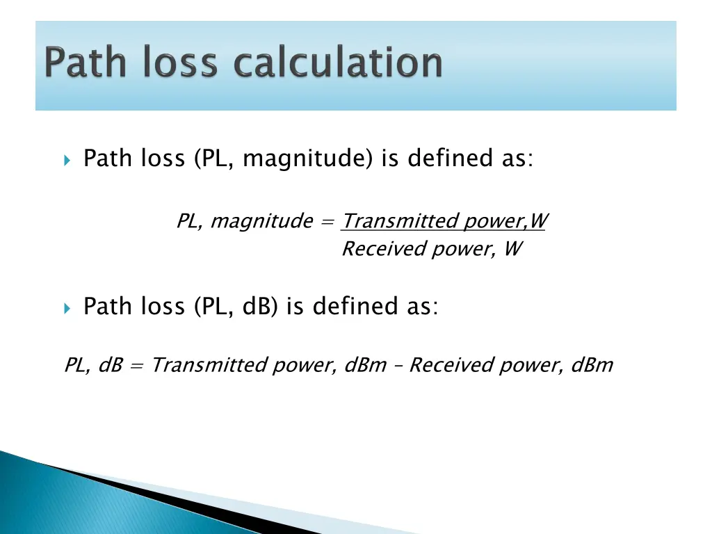 path loss pl magnitude is defined as