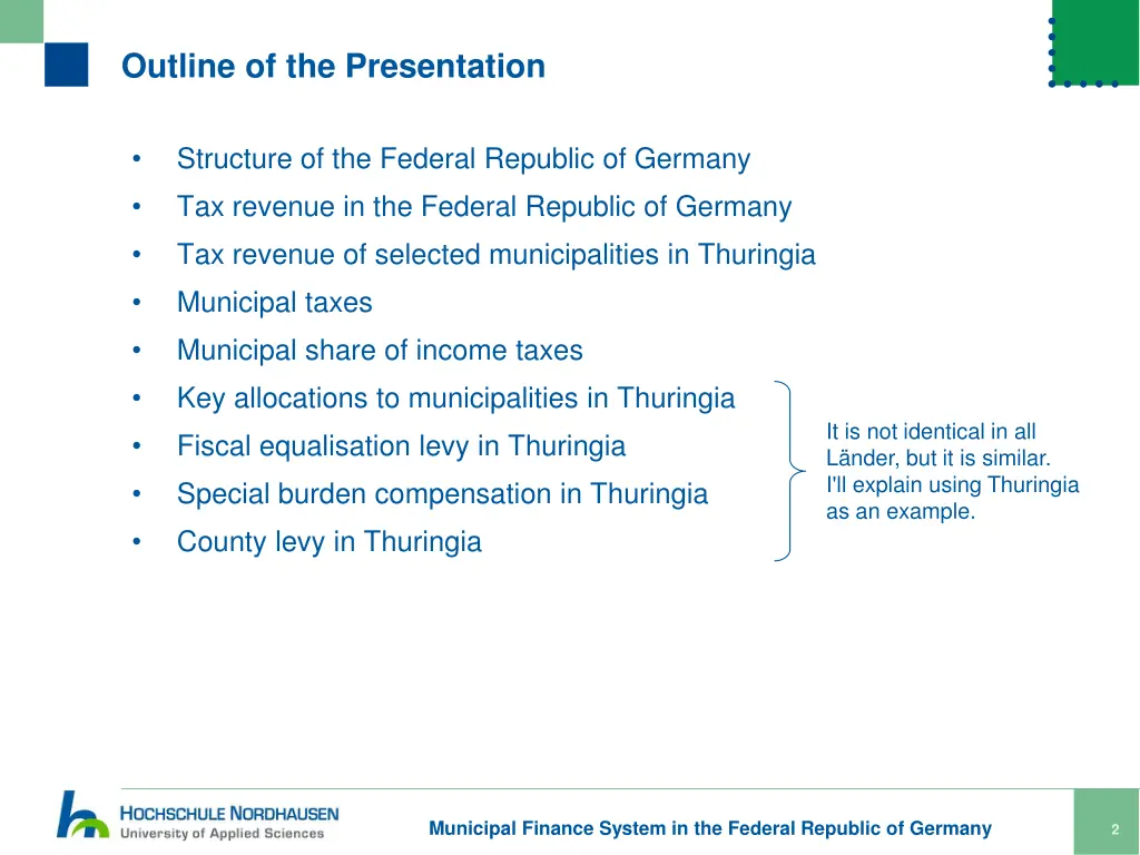 outline of the presentation