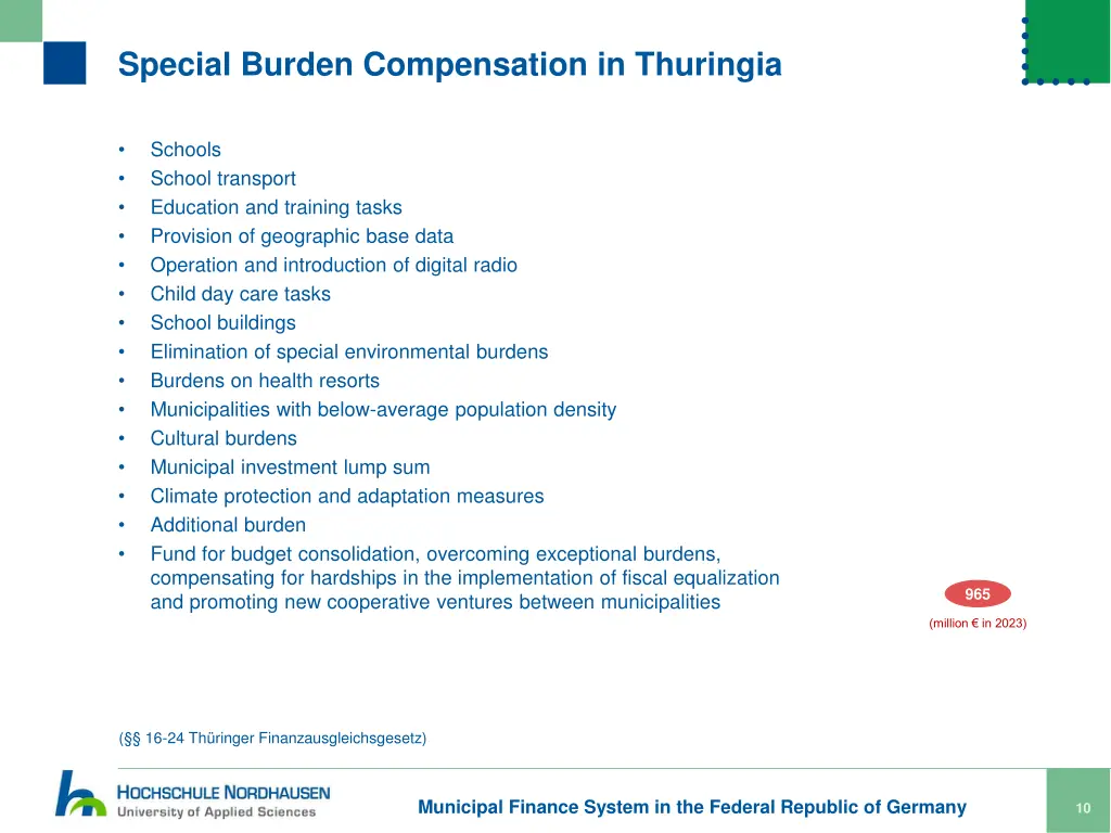 special burden compensation in thuringia