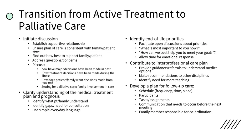 transition from active treatment to palliative