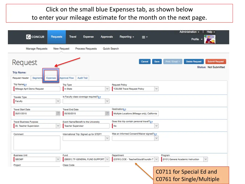 click on the small blue expenses tab as shown