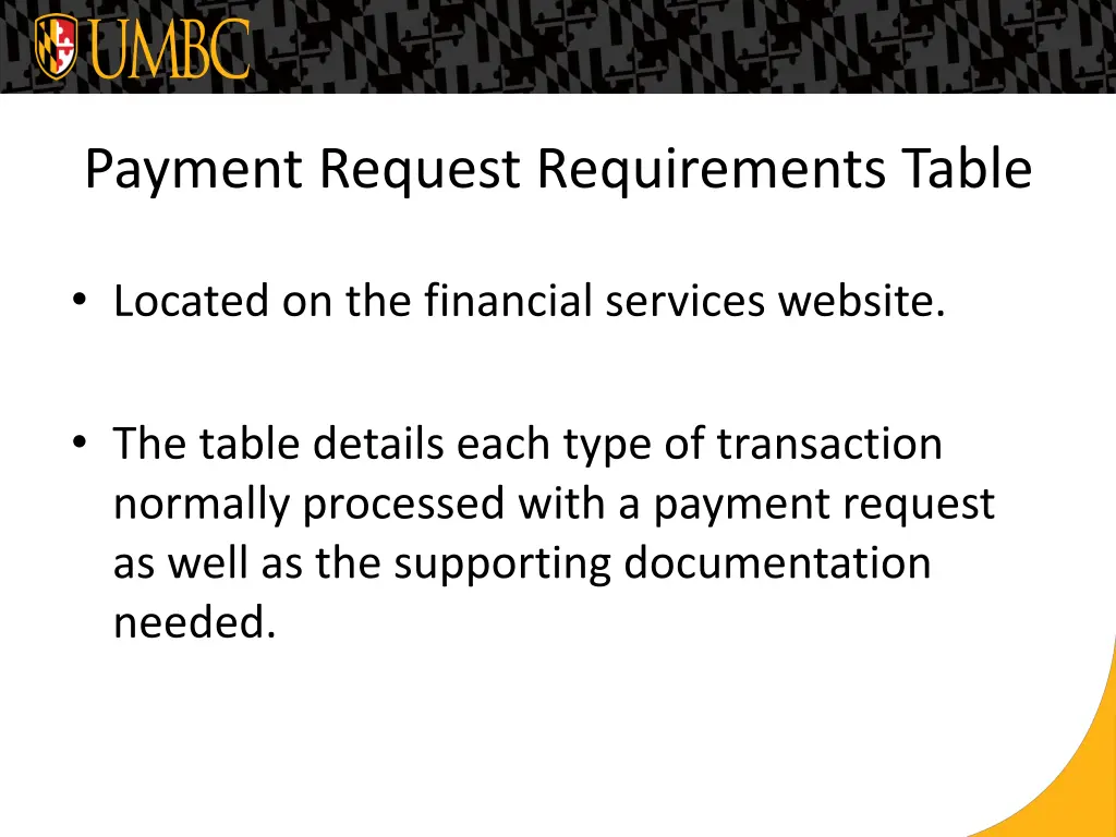 payment request requirements table