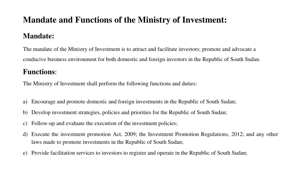 mandate and functions of the ministry