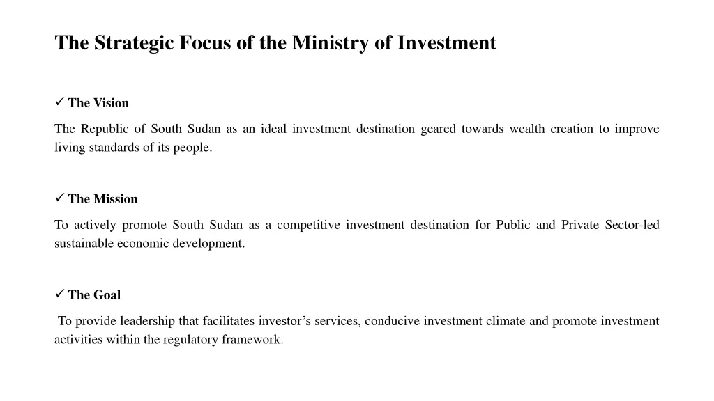 the strategic focus of the ministry of investment