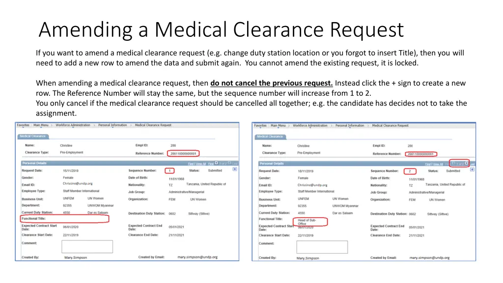 amending a medical clearance request