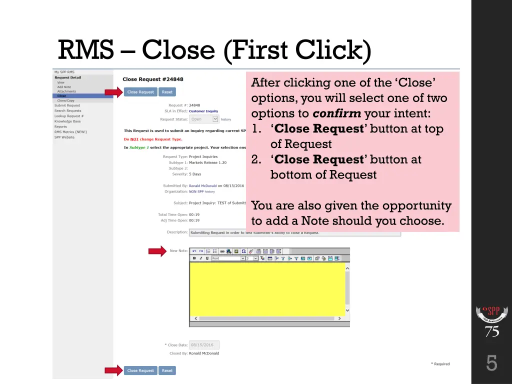 rms close first click