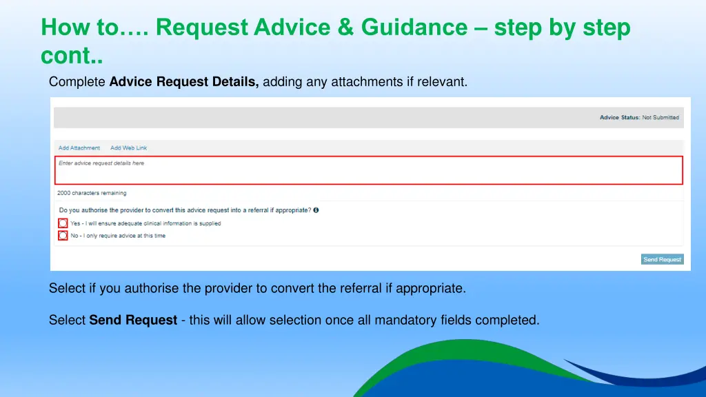 how to request advice guidance step by step cont 1