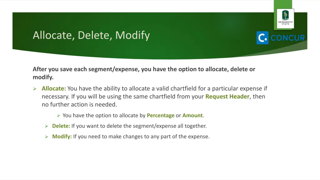 allocate delete modify