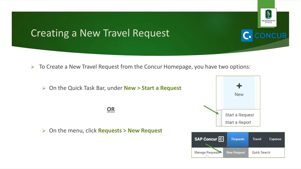 creating a new travel request 1