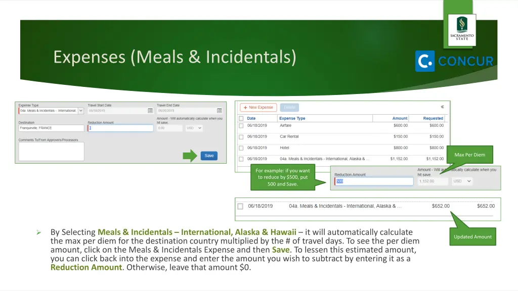 expenses meals incidentals