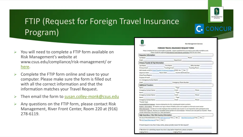 ftip request for foreign travel insurance program