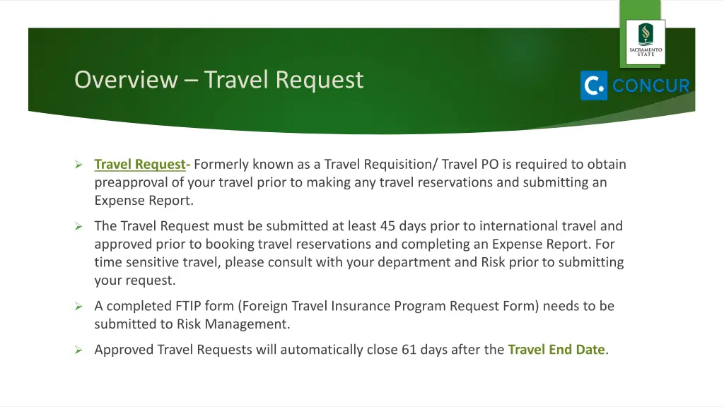 overview travel request