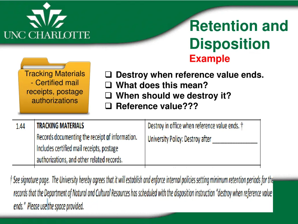 retention and disposition example 3