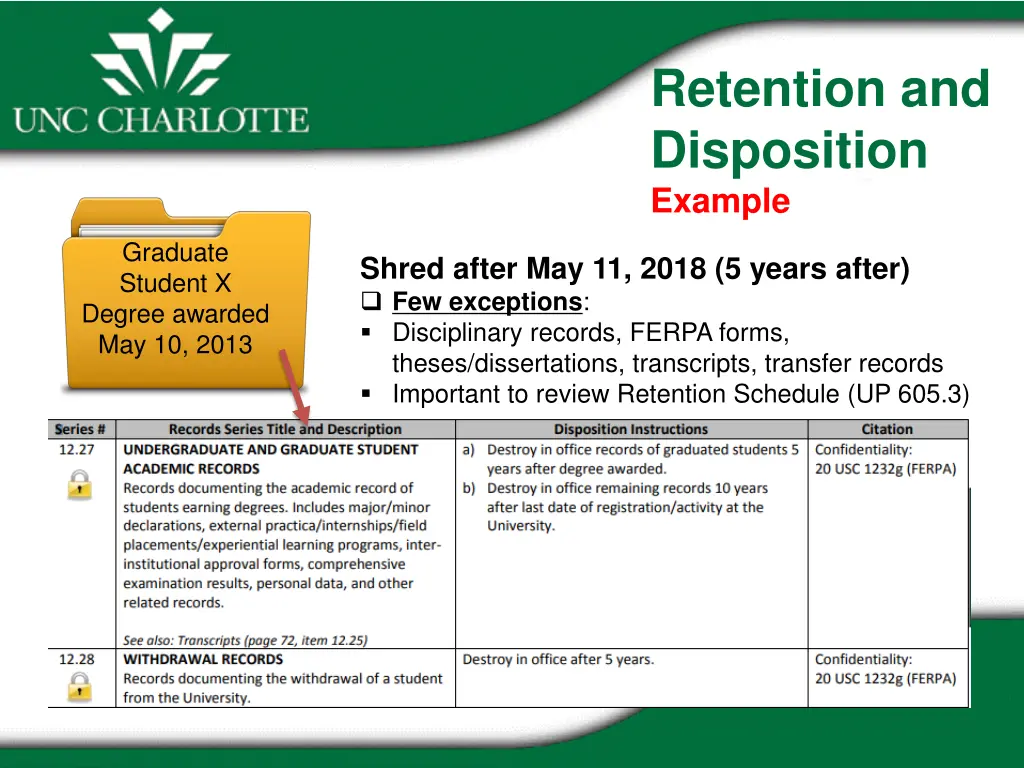 retention and disposition example