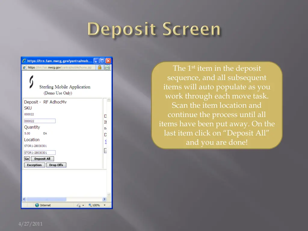 the 1 st item in the deposit sequence