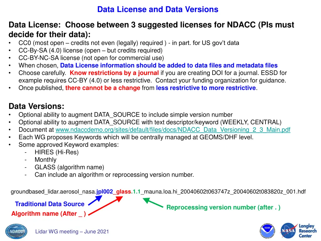 data license and data versions