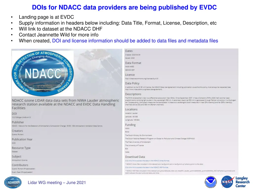 dois for ndacc data providers are being published