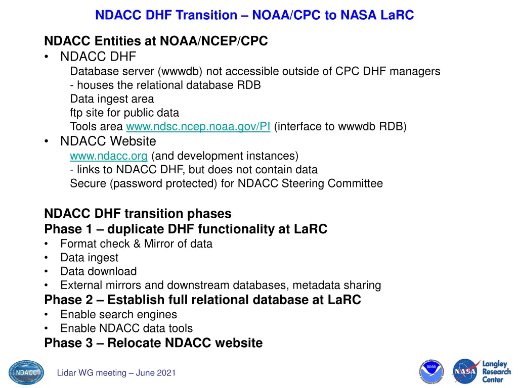 ndacc dhf transition noaa cpc to nasa larc